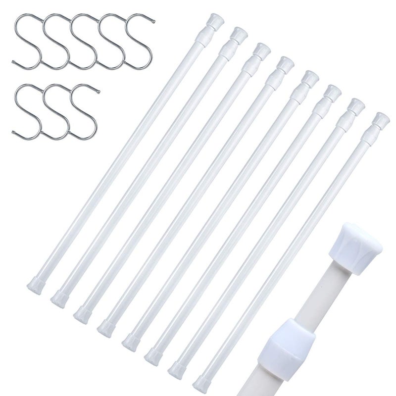 DeELF Outlet DeElf 8 Pack Tension Rods 28 to 48 Inches, Adjustable Spring Tension Rod for Window Curtain, Kitchen Cupboard Utensils, Closet, and Cabinet, White - Image 1